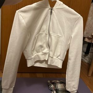 H&M White Cropped Zip up Hoodies size M